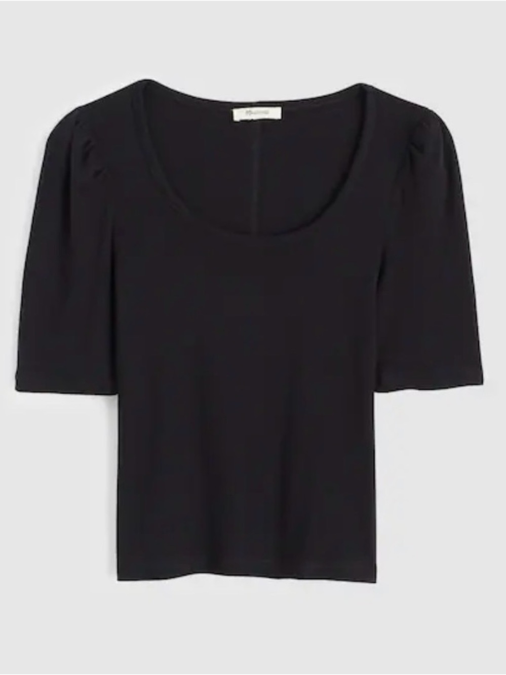MADEWELL Women's Puff Sleeve Black Scoop Neck Short Sleeve Top, Medium
